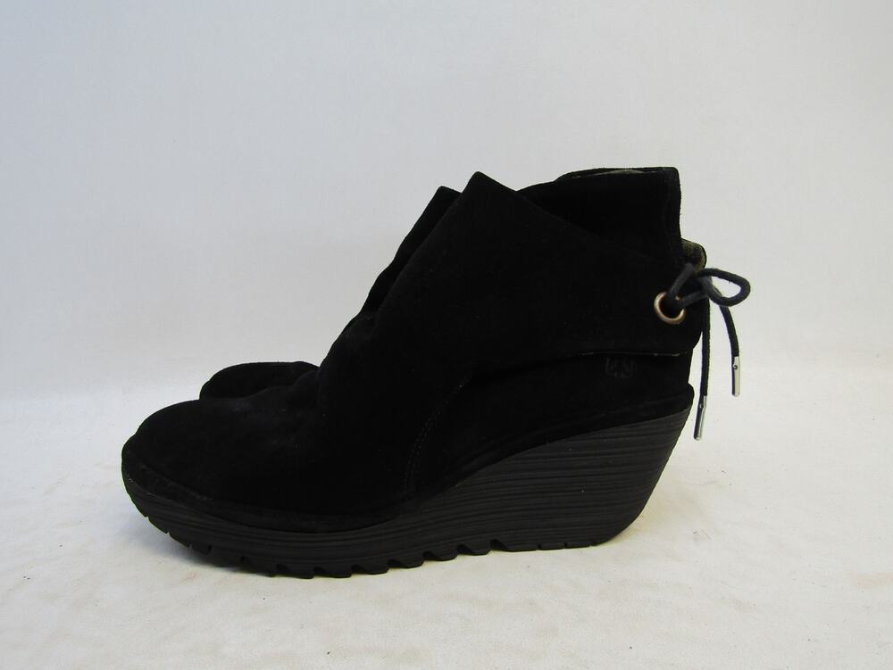 FLY LONDON Womens Size 40 EUR Black Suede Lace Up Wedge High Ankle Boots Bootie